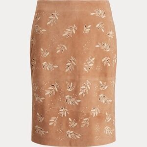 $600 LAUREN RALPH LAUREN Women’s Embroidered Suede Knee Length Pencil Skirt Sz 6